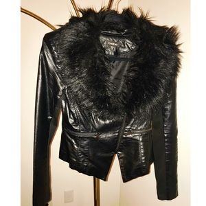 Bebe Vegan Leather Faux Fur Trim Jacket